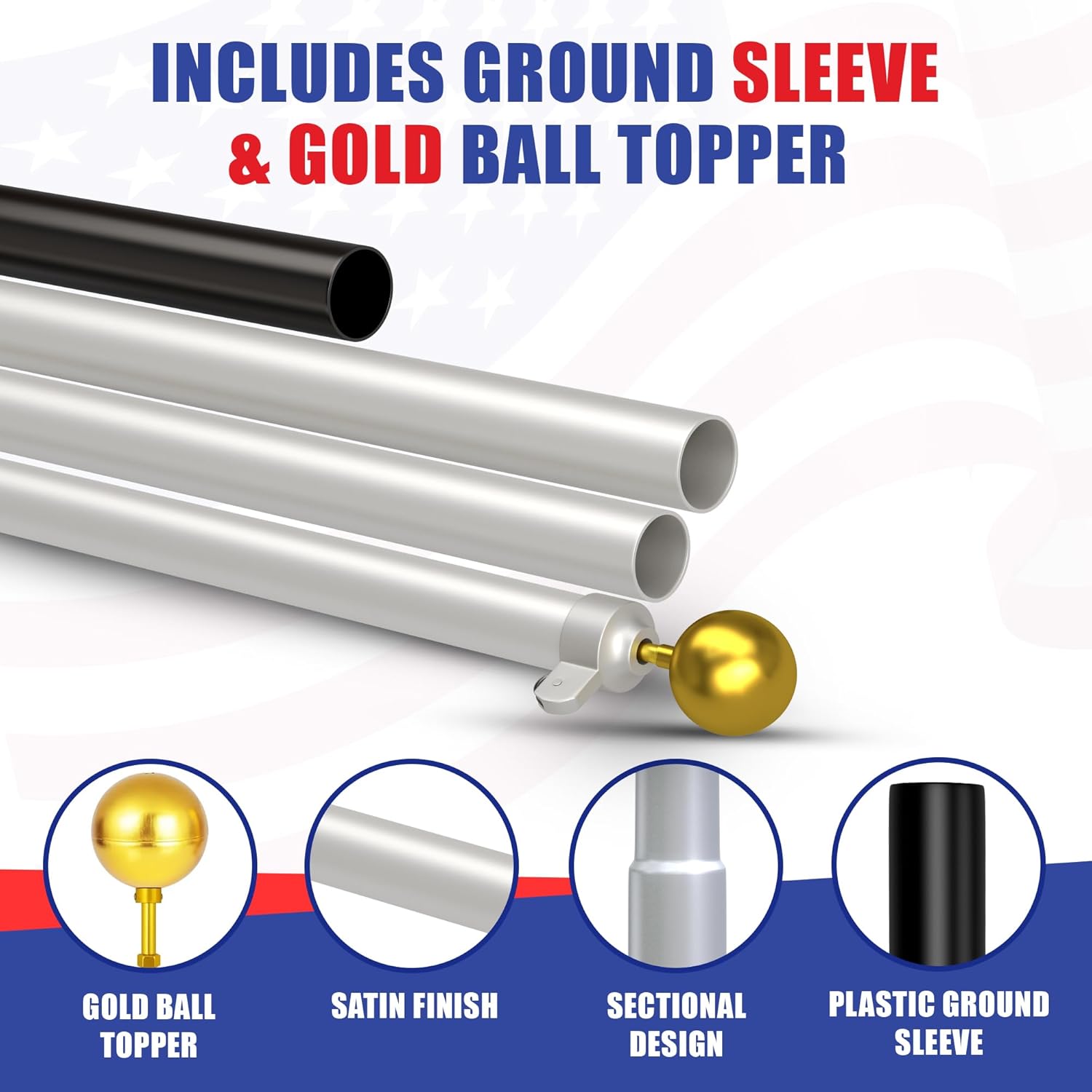Super Tough USA-Made 20ft Heavy Duty Flag Pole for Outside House - Satin Finish - Residential In-Ground Flagpole - 3-Section High-Grade Aluminum - Includes All Accessories