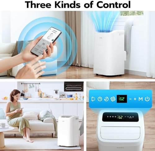 ZAFRO Portable Air Conditioners 12,000 BTU (8000 BTU SACC),44dB Quiet Cooling, WiFi/App Control, 24h Timer with Fan & Dehumidifier, for Bedroom, Office, Adjustable Design, Easy Installation