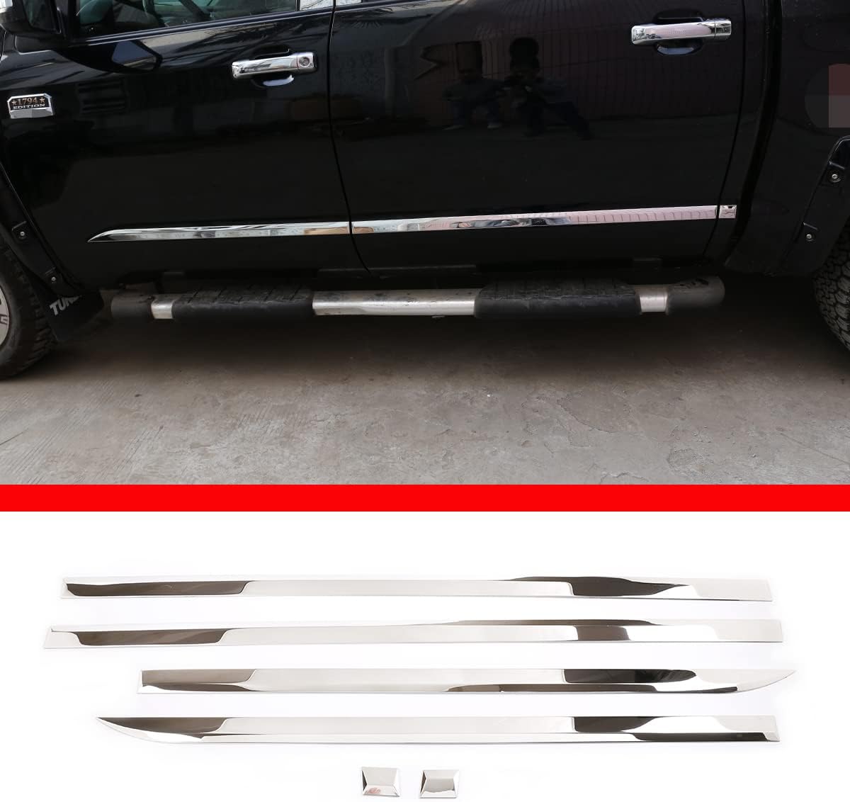 Aunginsy Car Body Panel Trim Strip Compatible with Toyota Tundra 2007-2021 Car Body Door Side Panel Stainless Steel Waistline Sticker Long Stripes Molding Decorative Cover Protect Exterior Accessories