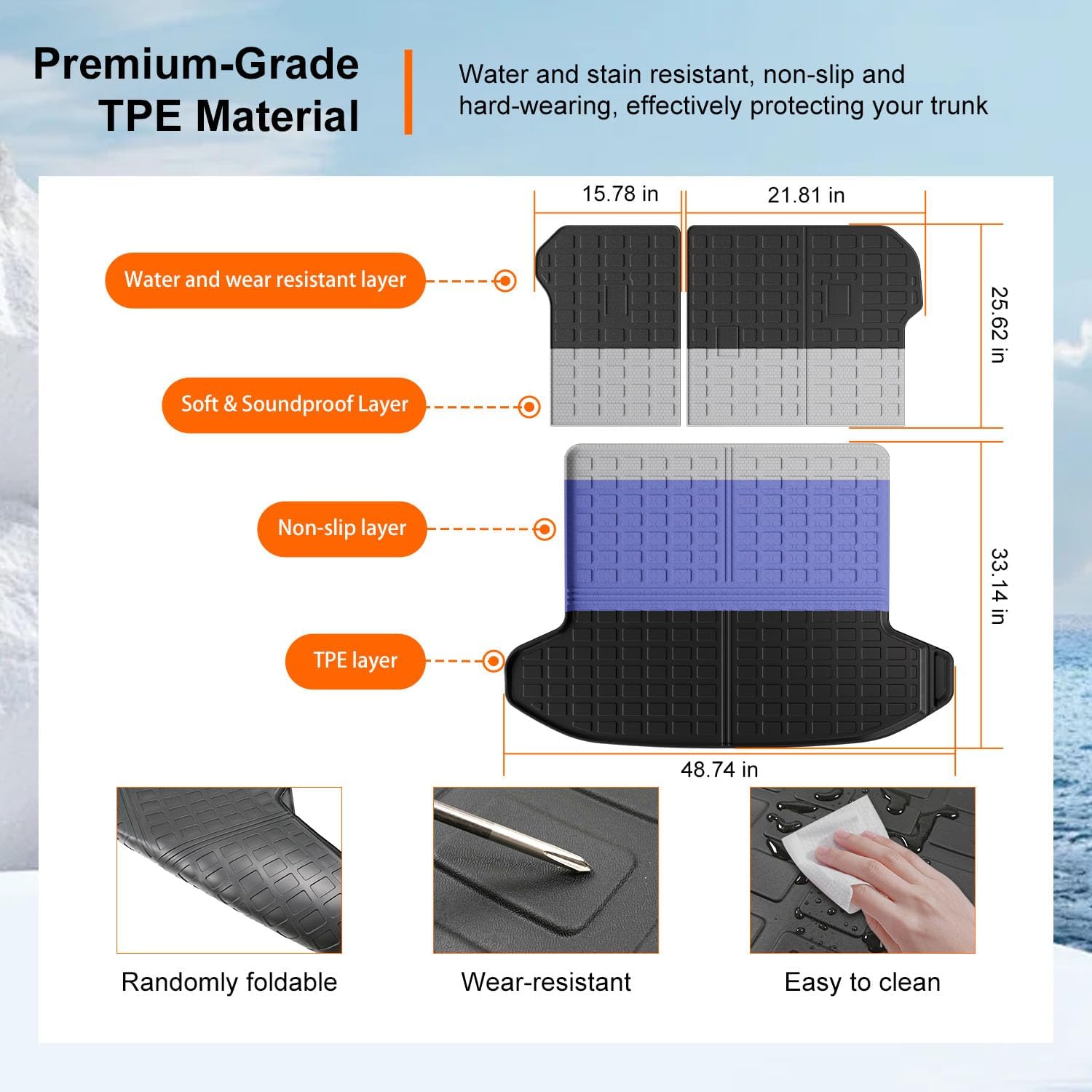 powoq Fuel&Hybrid Cargo Mat Compatible with 2023-2026 Kia Sportage Cargo Liner Trunk Mat TPE Backrest Trunk Liner Replacement for 2023 2024 2025 2026 Kia Sportage Accessories