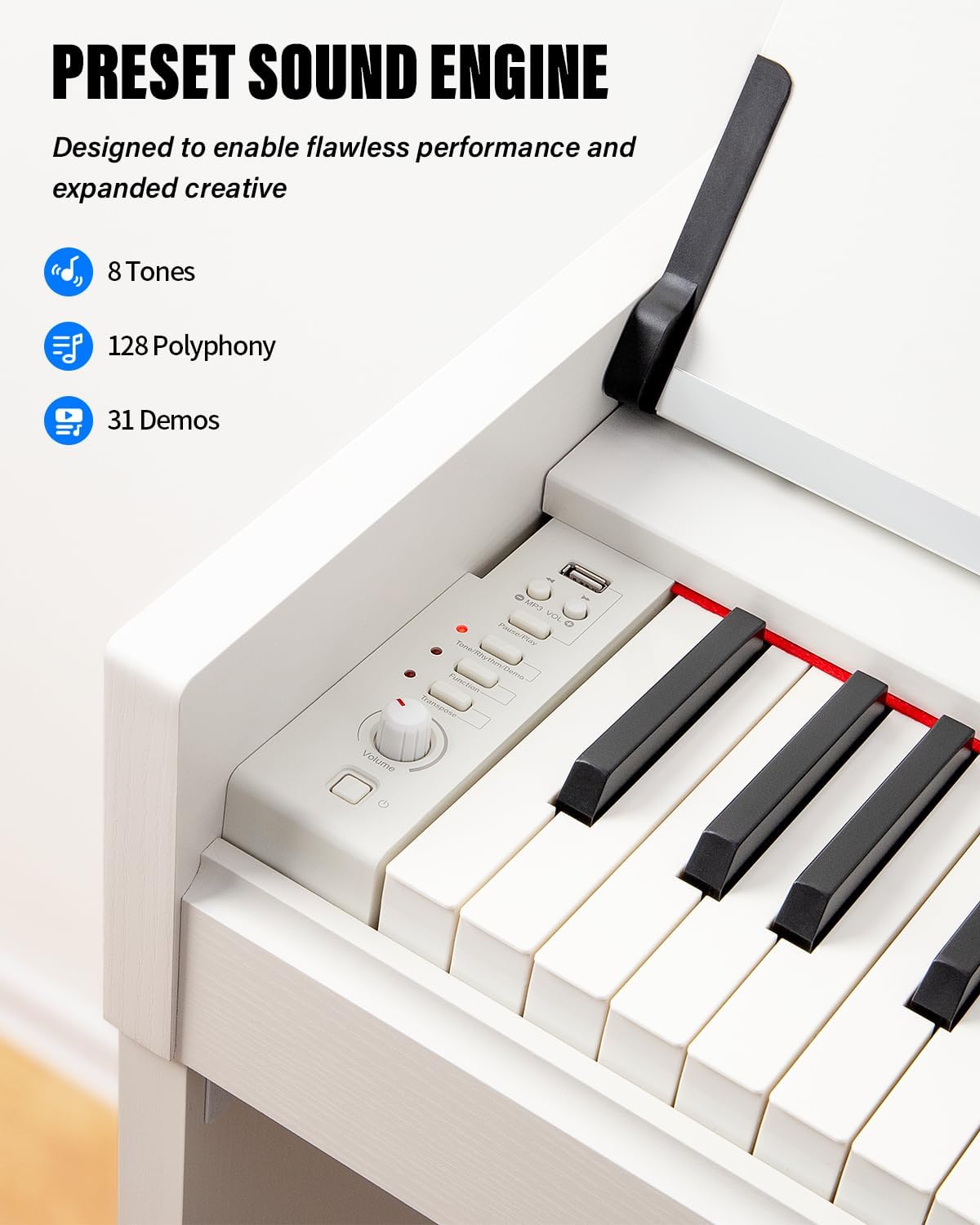 AiJoy 88 Key Weighted Digital Piano Keyboard, Graded Hammer Action Wooden Electric Piano with Cover & Triple Pedal, Sensitive Touch, Support USB MIDI Connect, Recording, Headphone, MP3 Player(White)