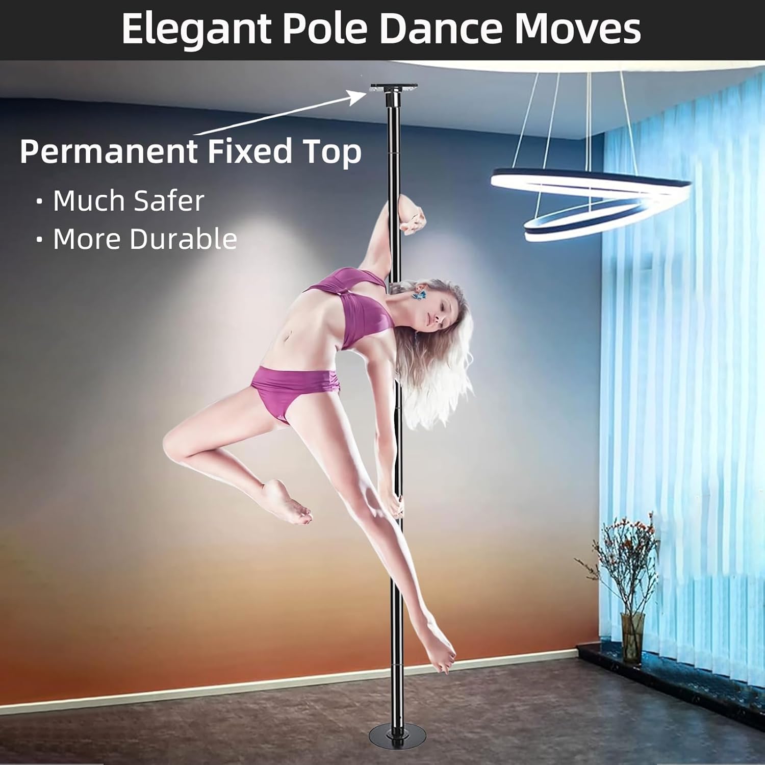 PRIOR FITNESS Permanent Fixed Dance Pole Kit, Professional 45mm Spinning & Static Dancing Pole Heavy-Duty Steel Pole Dance for Home, Adjustable Height Excellent for Home Exercise Studio Club Gym