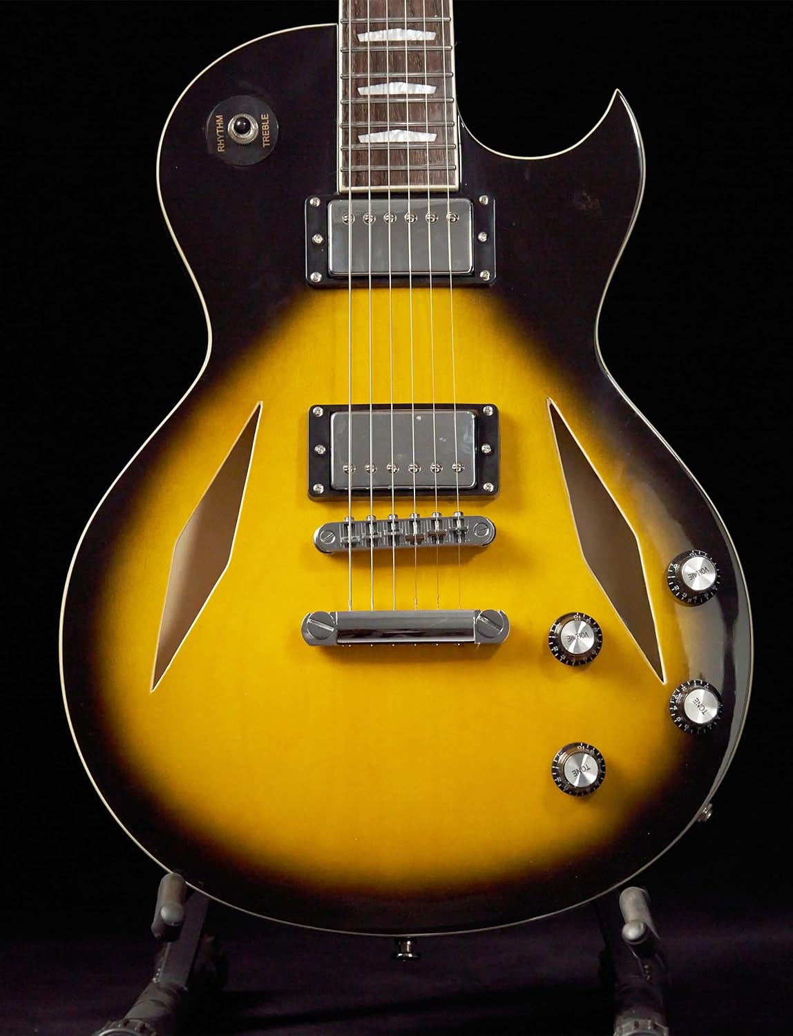 Semi-Hollow Body Electric Guitar,Jazz Guitar with Diamond Holes,Maple Body,Mahogany Neck,Rosewood Fingerboard,6-String Full Size Semi-Hollow Body Electric Guitar.