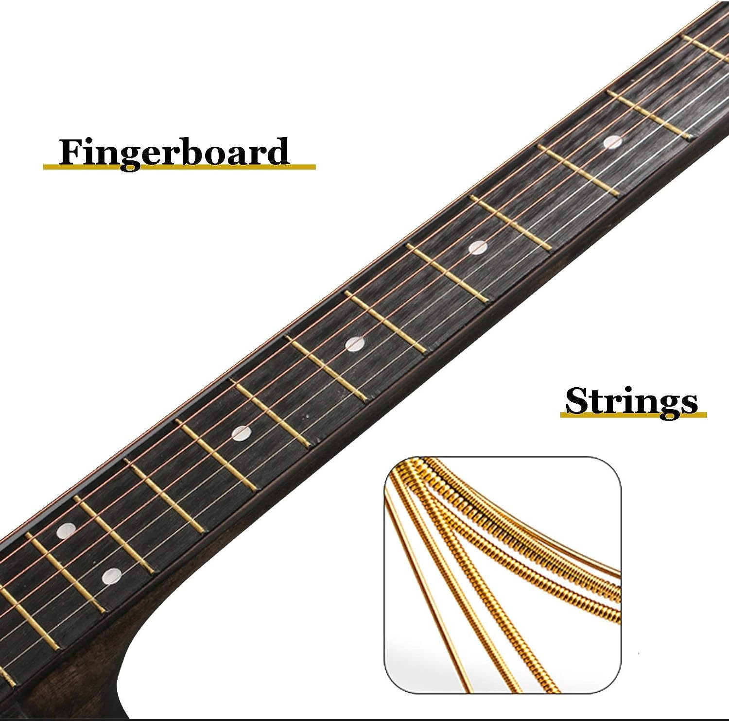 38 inch Classical Guitar Starter Kit with Bag Pick Steel String Veneer Acoustic Guitar Complete Accessories, for Kids(Size:38 inches,Color:#a)