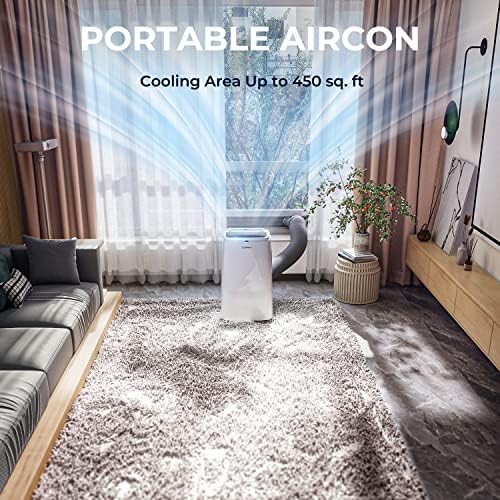COSTWAY Portable Air Conditioner, 1,2000 BTU 3 in 1 Air Cooler w/Fan & Dehumidifier, Quiet AC Unit Cools Rooms up to 450 sq.ft, Sleep Mode, 3 Fan Speeds, 24H Timer, Digital Display & Remote Control