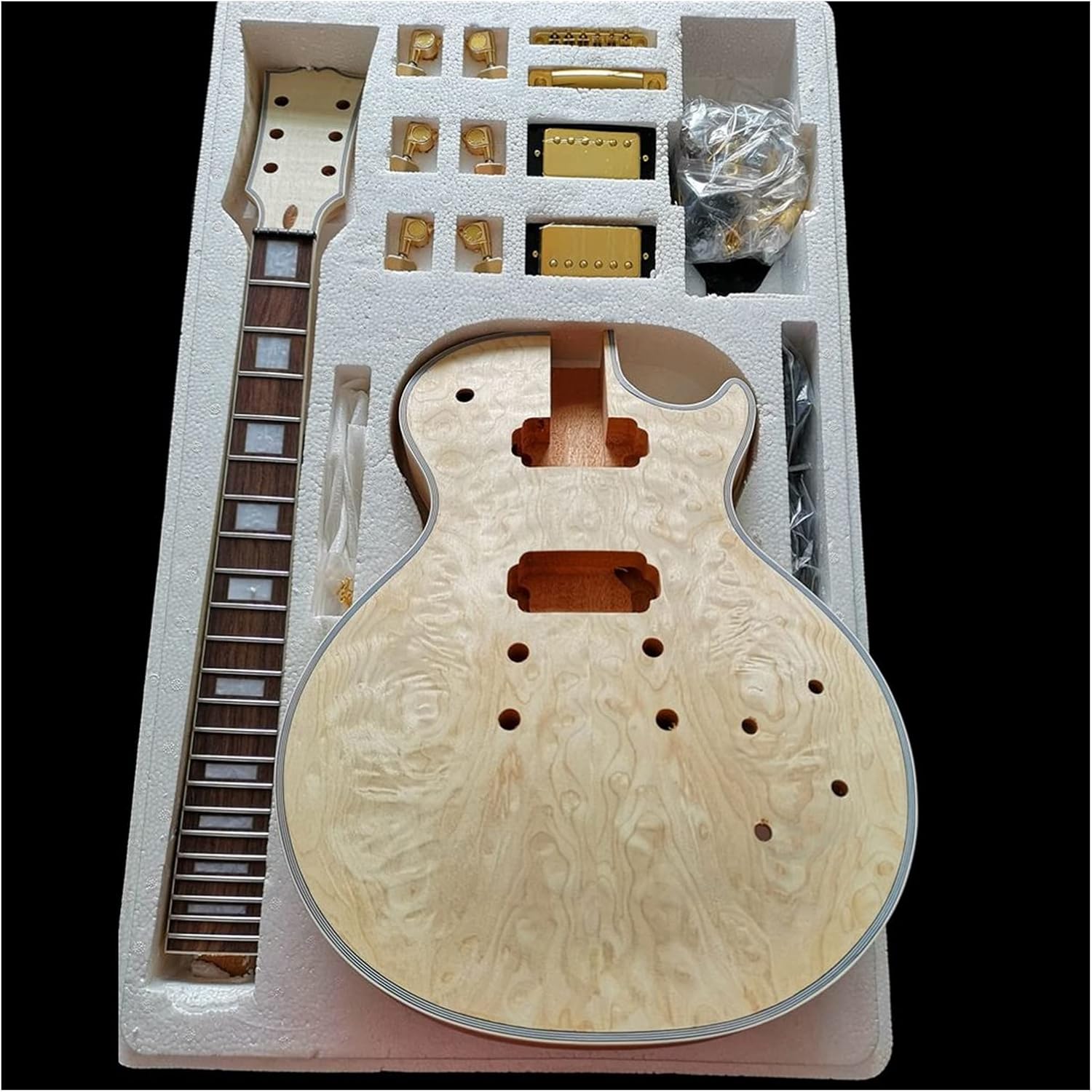 Electric Guitar Making Material Accessories Water Corrugated Wood Veneer Basswood Body Hard Maple Neck Macro Tone DIY Guitar Kit (Color : 15)