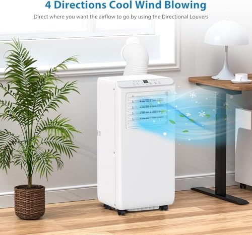 8000 BTU Portable Air Conditioner - 3-in-1 Cooling, Fan & Dehumidifier for Rooms up to 350 Sq.Ft, Quiet Operation with Remote Control, 24-Hour Timer, Ideal for Bedrooms, Offices, Dorms