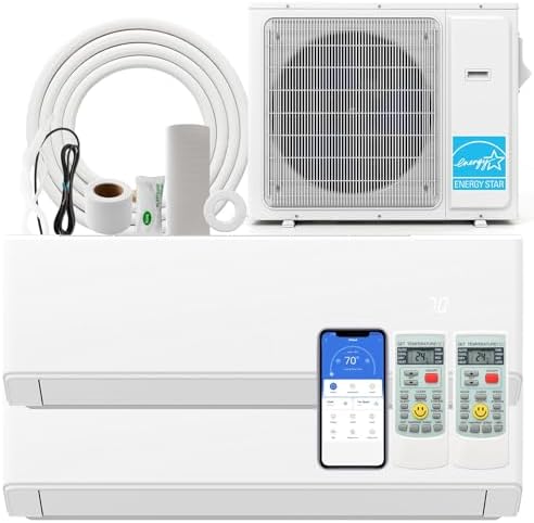 SIMOE 18K BTU ODU Mini Split Air Conditioner and Heater, 2 Dual Zone 9000 + 12000 BTU Ductless WIFI Mini Split AC Heating System Compatible with Alexa, Pre-charged Heat Pump, 22 SEER2, 208-230V