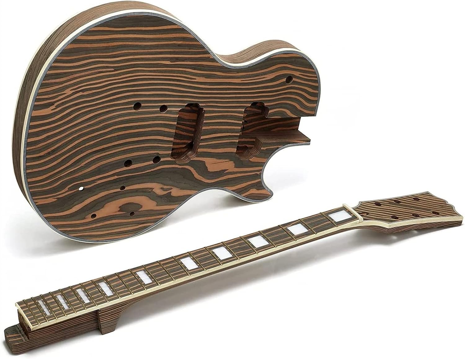 TSTS New 6 String Guitar Kit Zebrawood Solid Body for LP Style Electric Guitar Builder Kit Guitar DIY Accessory