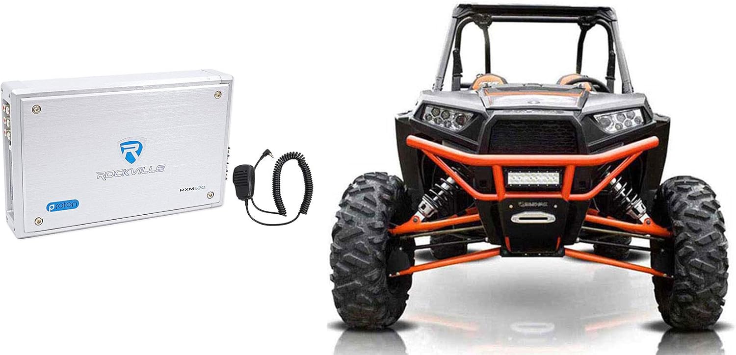 RockvilIe RXM-S20 1600w 4-Channel Amplifier Amp w/PA Mic for RZR/ATV/UTV/Cart