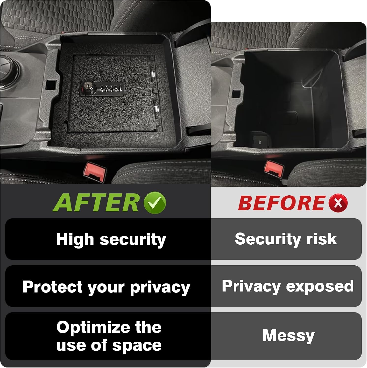 Muslogy Center Console Safe Lockbox Vault Compatible with Ford Ranger 2024 2025 Accessories Console Vault Box Gun Safe Armrest Extra Storage Safety High Security 4 Digit Combination Lock with Key