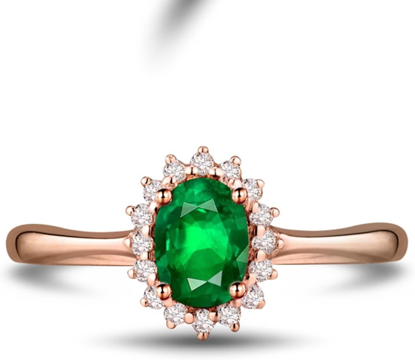 Flower Ring Mom, Vintage Wedding Rings for Women 18K White Gold/18K Rose Gold Oval Emerald for Wife