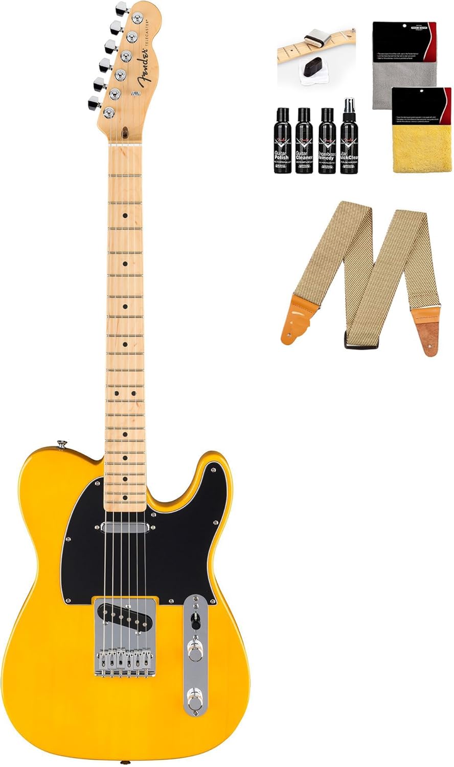 Fender Standard Telecaster - Butterscotch Blonde Bundle with Strap, Guitar Cleaning Kit and Austin Bazaar Instructional Video