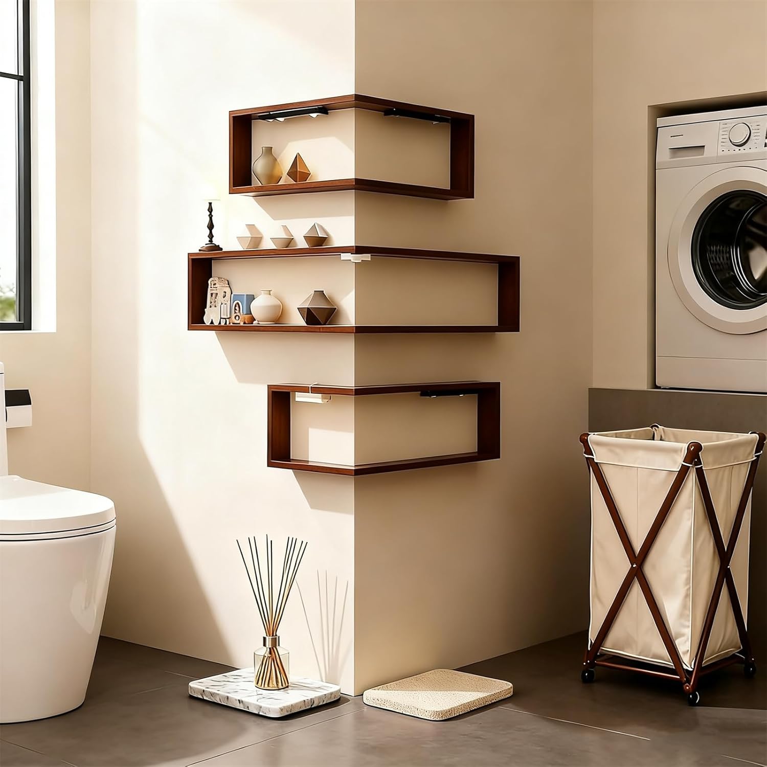 Smart Corner Shelves That Light up Your Space,Illuminated Wooden Wall-Mounted Display Rack,Corner Wall Floating Storage Shelves with Light,Space-Saving for Living Room,Bedroom (Without Light)