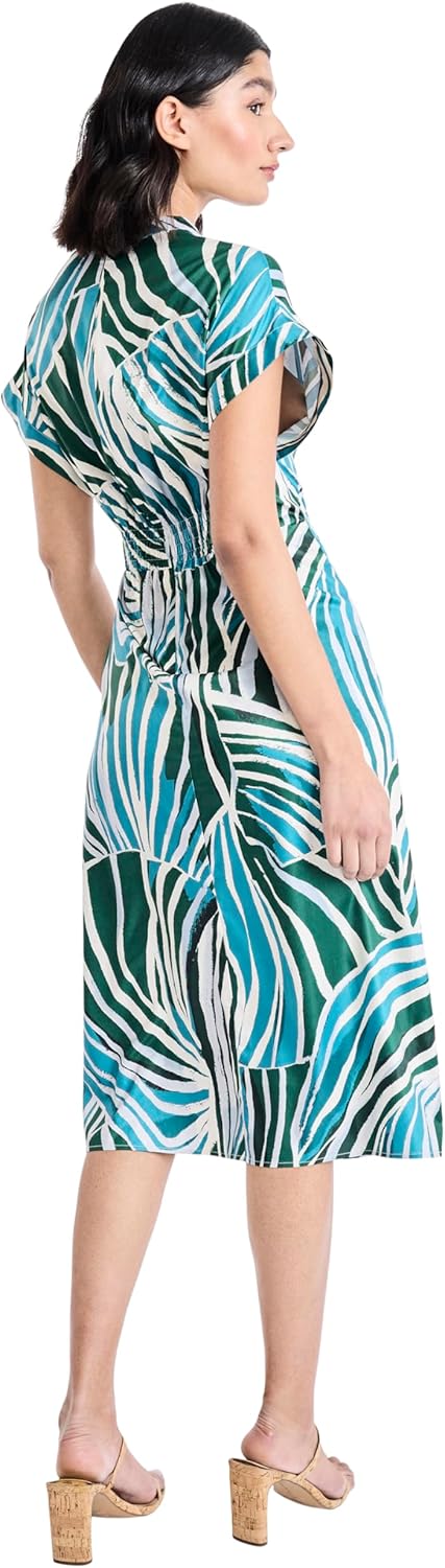 Maggy London Womens Women's Short Sleeve V-Neck Wrap Dress - Midi Length Casual Summer Dresses for Vacation