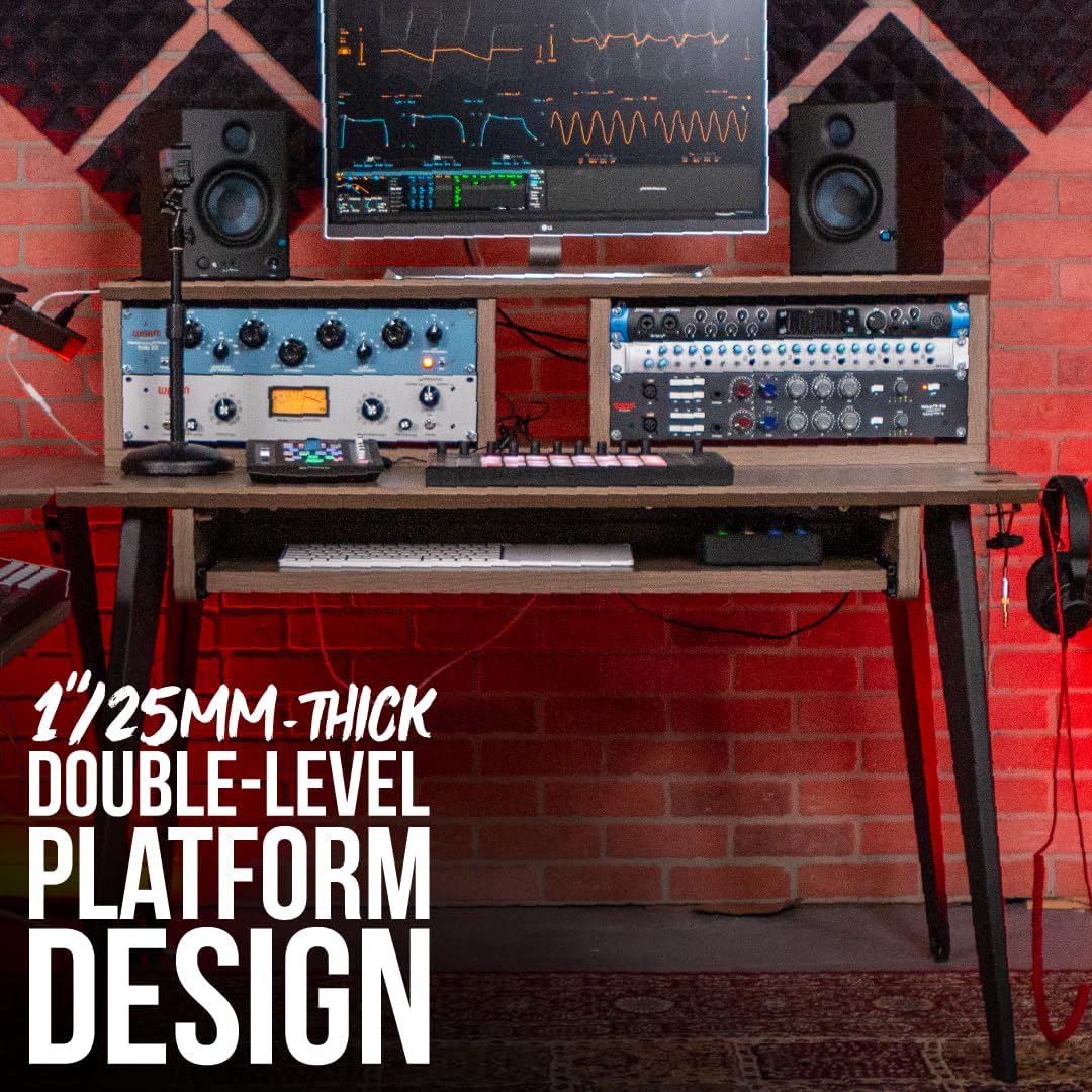 Gator Frameworks Elite Series Studio Desk Workstation with (8U) Adjustable Rack Shelves and Sliding Keyboard Tray, Driftwood Grey Finish (GFW-ELITEDESK-Gry)