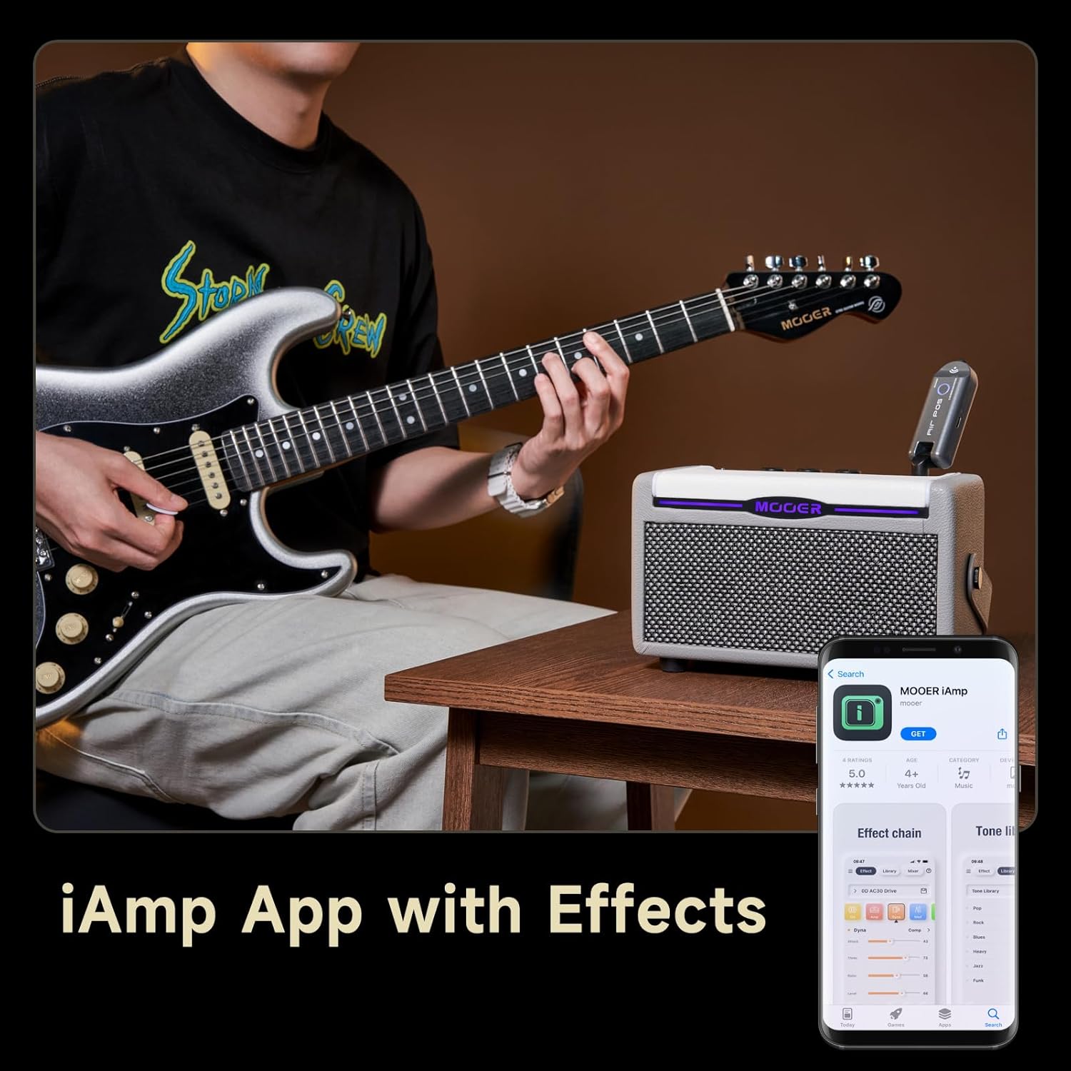 MOOER SD10i 10W Practice Guitar Amplifier Combo with Smart Effects App, Stero Sound Portable with LED Light, 49 Effects Types, 52 Amp Models, Loop, Drum Machine, Tunner (Grey)