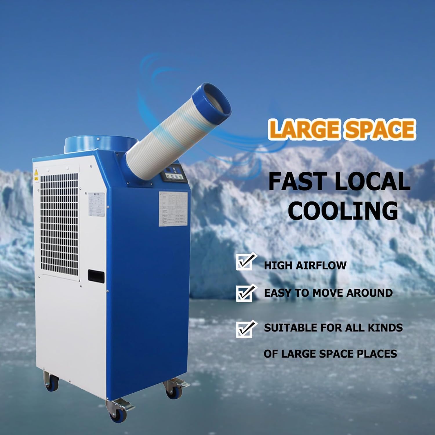 Industrial Portable Air Conditioner with Wheels 14L Large Tank Commercial Spot Cooler Adjustable Air Outlet Ideal for Hospitals Workshops Outdoor Events 220V 1.4KW