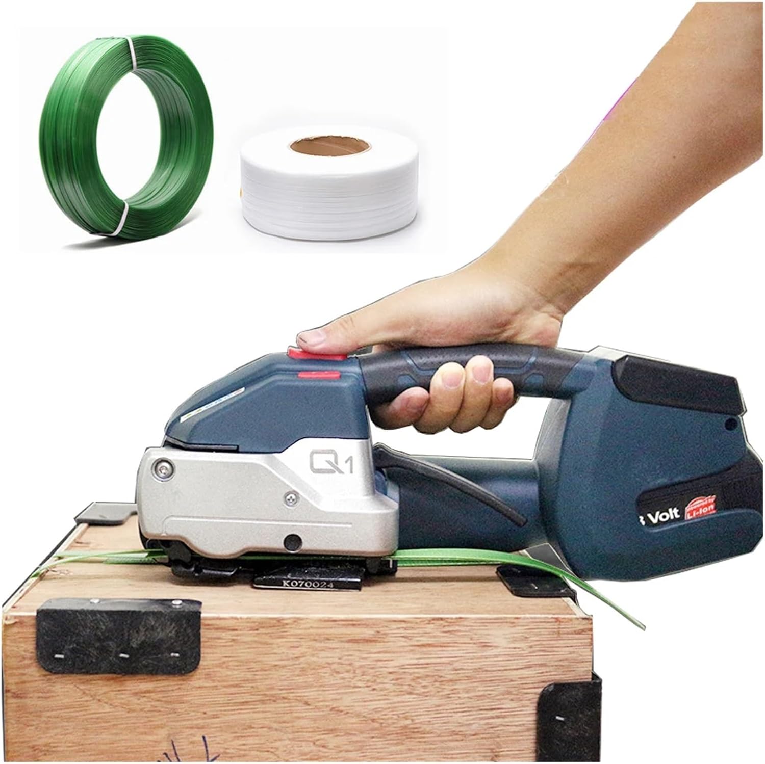 Q1 Full Automatic Electric Strapping Machine With 1 Battery Portable Digital Display Packing Tool For 10-16mm PET PP Belt with Efficiency(2 BATTERY)