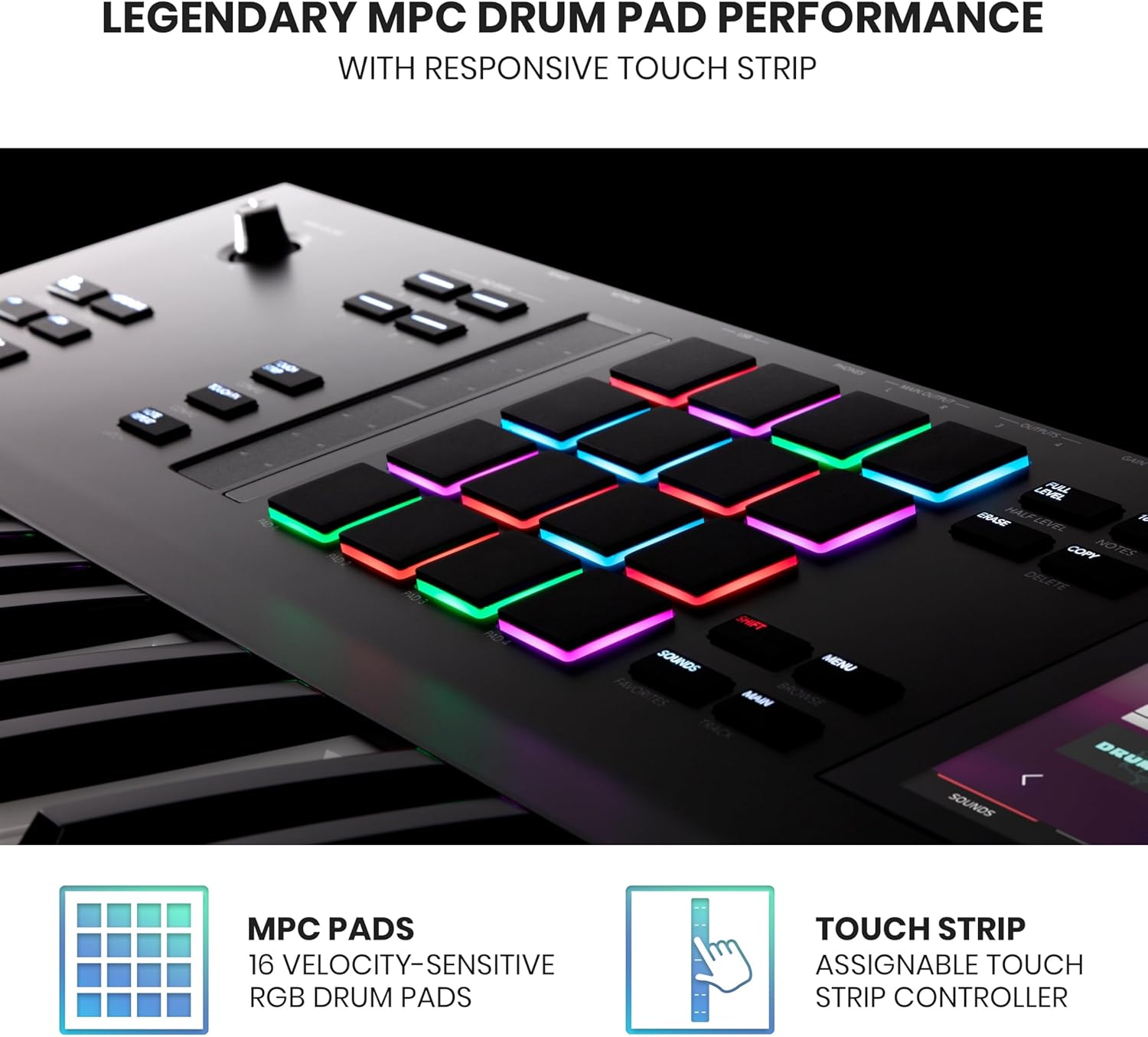 Akai Professional MPC Key 61 - Standalone Music Production Synthesizer Keyboard with Touch Screen, 16 Drum Pads, 20+ Sound Engines, Semi Weighted Keys, and Native Instruments Integration