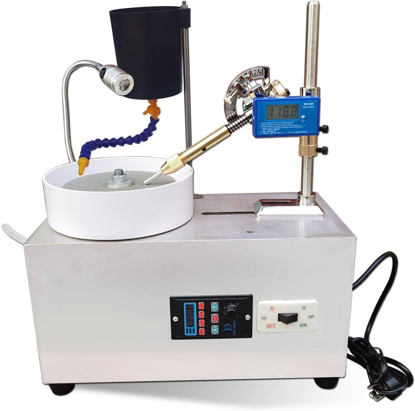 2800rpm Adjustable Stainless Steel Gemstone Faceting Machine, Desktop Gem Grinder, 180w Jewelry Polisher with Digital Display Manipulator, For Knives, Seals, Jewelry, Glass, Gemstones