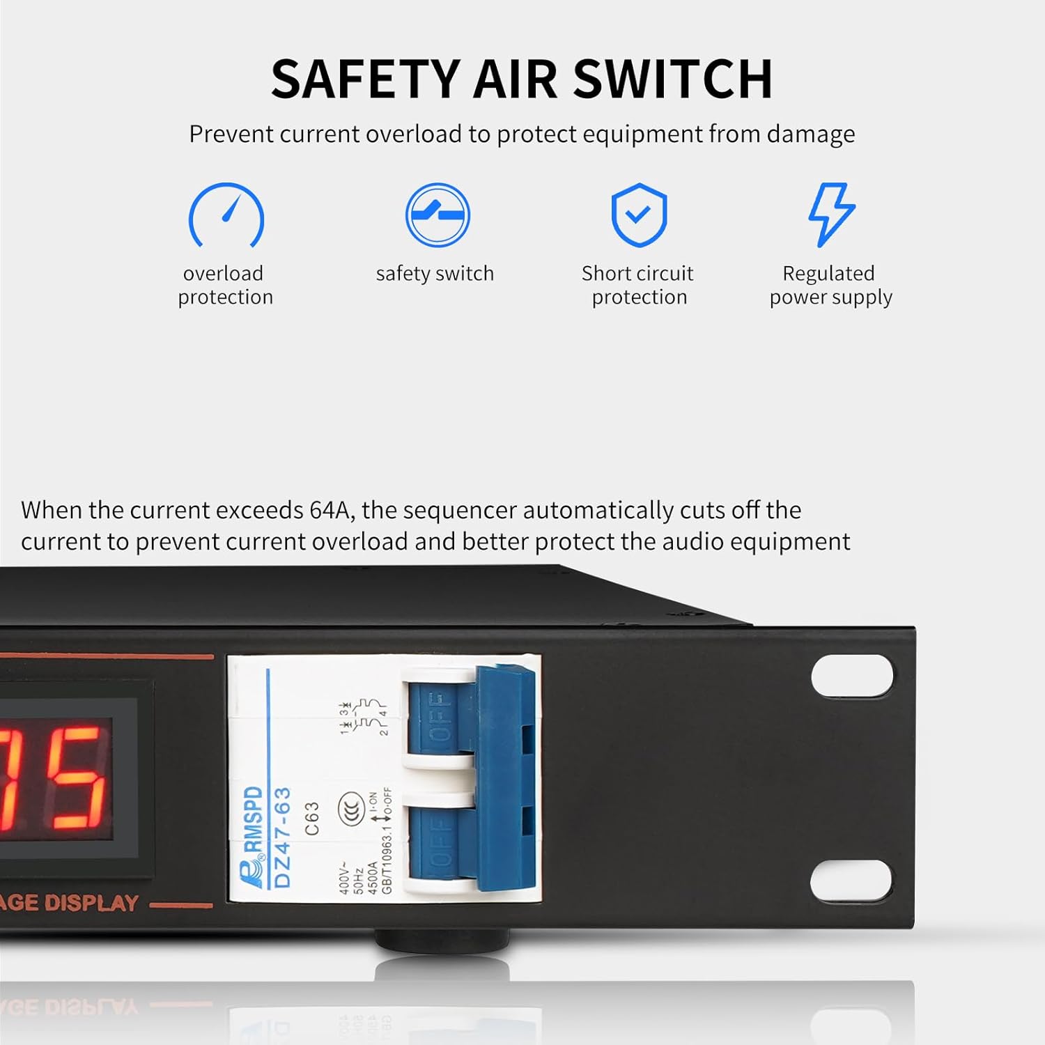 XUTGA 10 Outlet Power Conditioner for Audio Equipment 6000W with Air Breaker, Power Sequencer Conditioner Rack Mount, LCD Display 110-220V with USB,Surge Protector