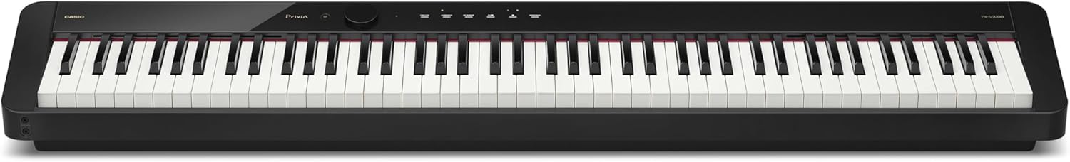 Casio Privia PX-S5000 Portable Digital Piano with 88 Hybrid Weighted Keys, 23 Tones, Touch Sensor Controls, Sustain Pedal, Bluetooth, USB, AC Adapter, 16W Speakers, Gloss Black Finish (PX-S5000BK)