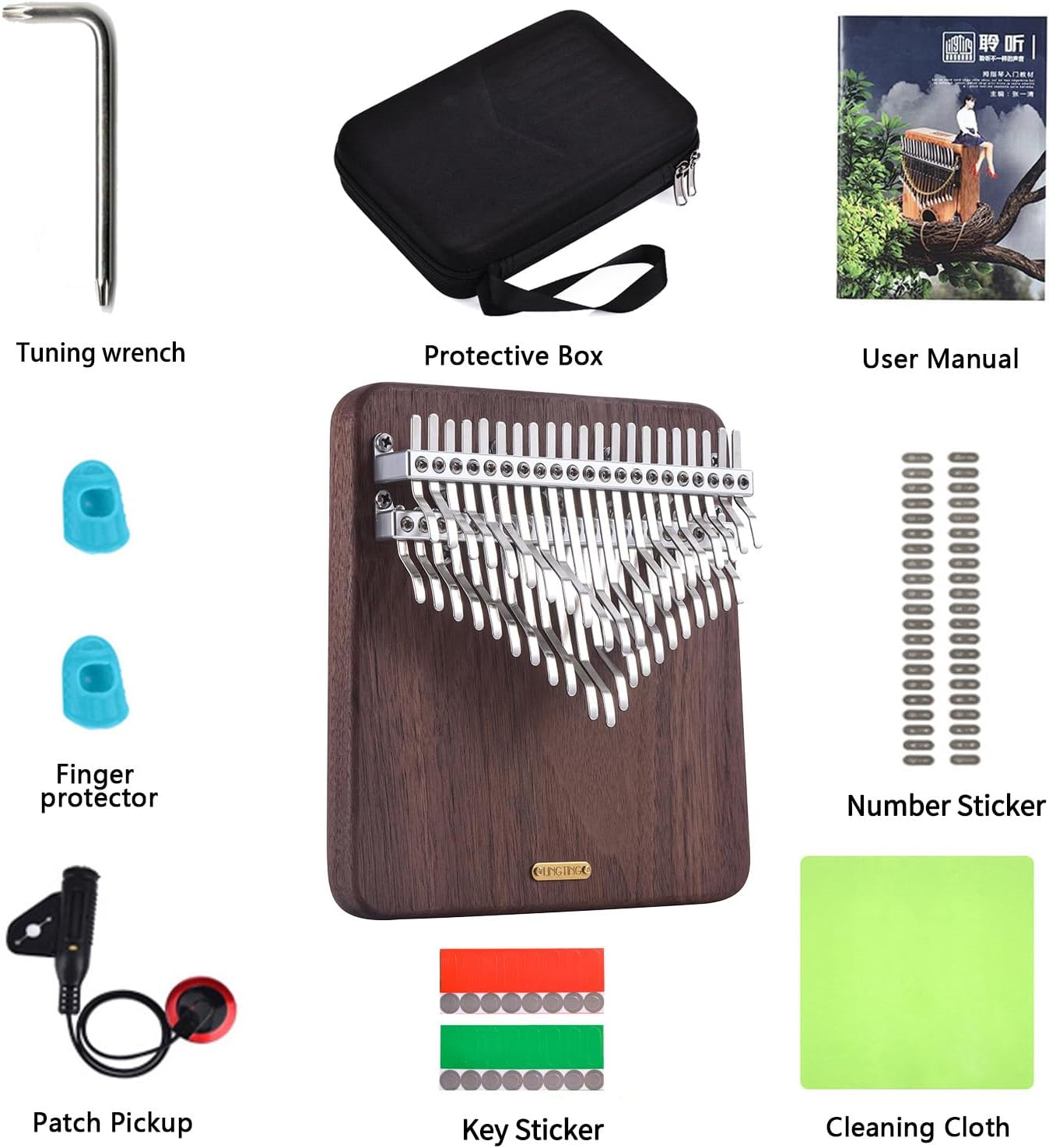LingTing Kalimba 42 keys Solid Walnut Wood Thumb Piano Chromatic Mbira Finger Piano Gift for Adult Beginners Professional（LT-K42W,Moon Whisperer)