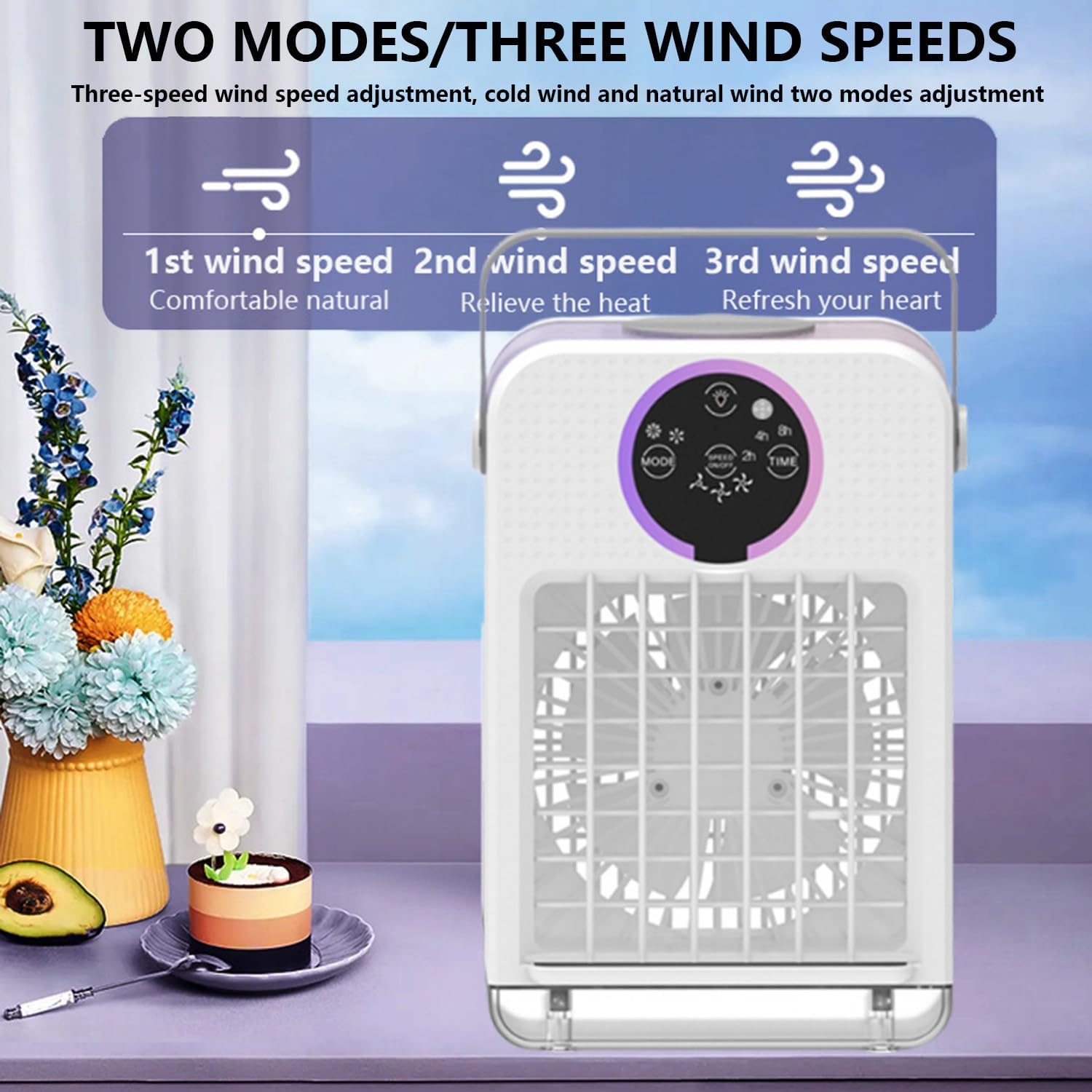 Dual Mode Water Air Conditioner, Aire Acondicionado Portatil, with 700ml Visible Water Tank and Colorful Touch Screen, 3-Speed Timing Speed Adjustment, Noise ≤50db