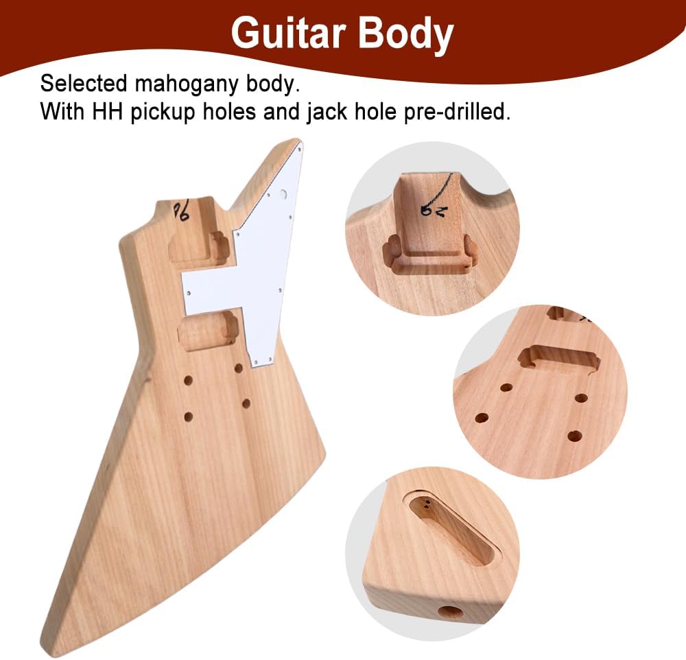Electric Guitar Kit Rosewood Fretboard Guitar Neck and Guitar Body with All Components Included Electric Guitar Kits Build Your Own (TZ-45)