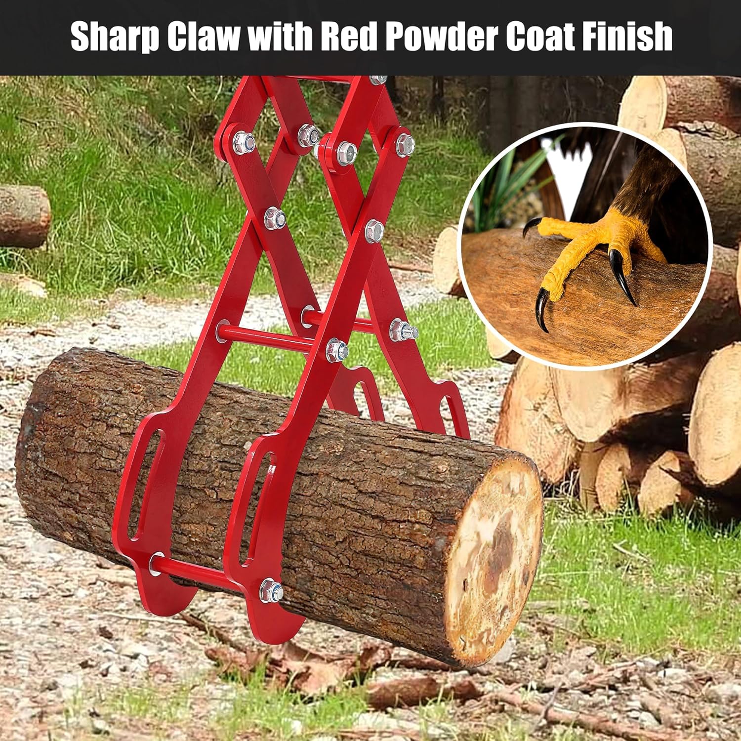 IDEALHOUSE Log Lifting Tongs, Log Splitter Accessories 18”2-Claw Heavy Steel Log Grapple, Grip Logging Tools for Firewood, Timber, Efficient Wood Lifting and Dragging, Compatible with Tractor, Skidder