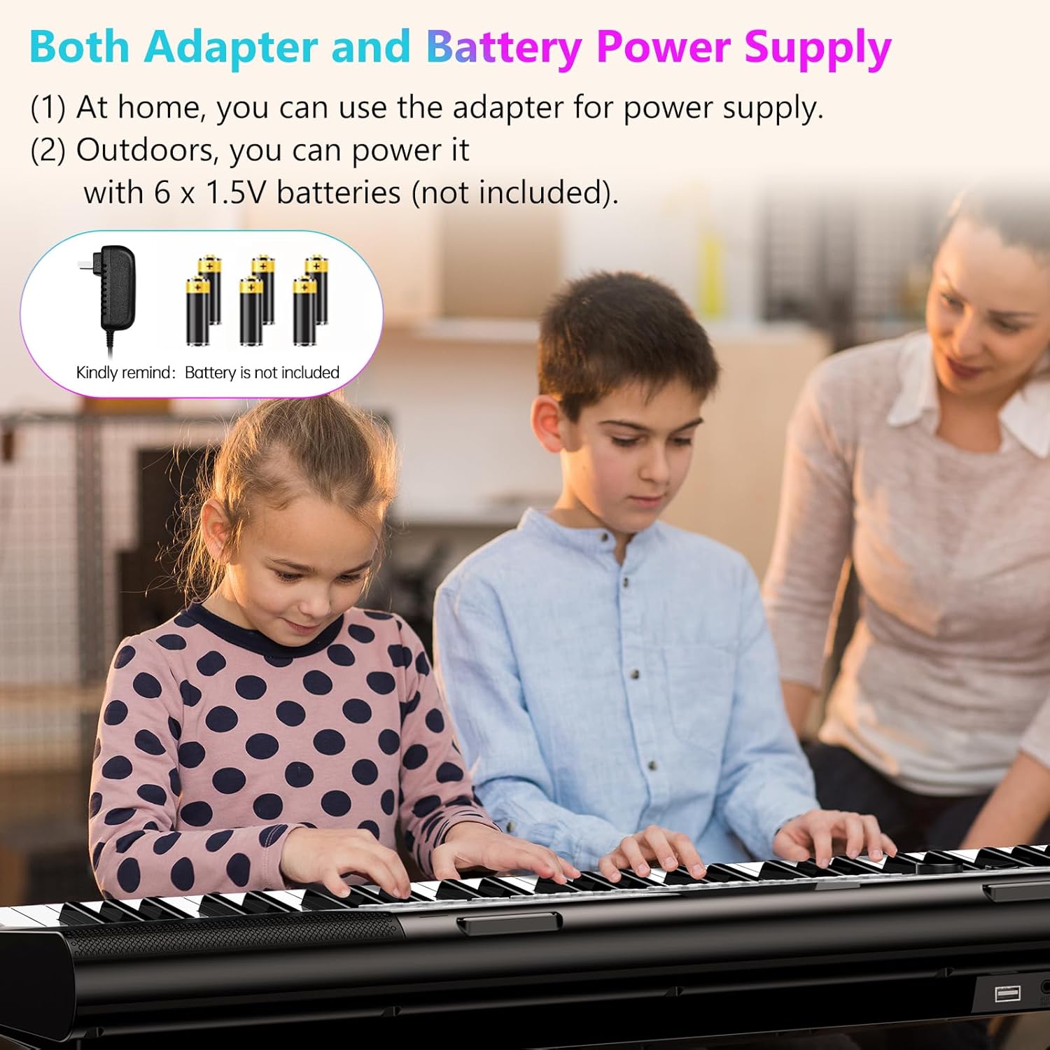 TERENCE Keyboard Piano 61 Keys Dual HiFi Speakers Digital Piano with 51 Panel Function Buttons LED Display Dual Keyboard 2 Power Options Electric Piano Support for Headset and Microphone