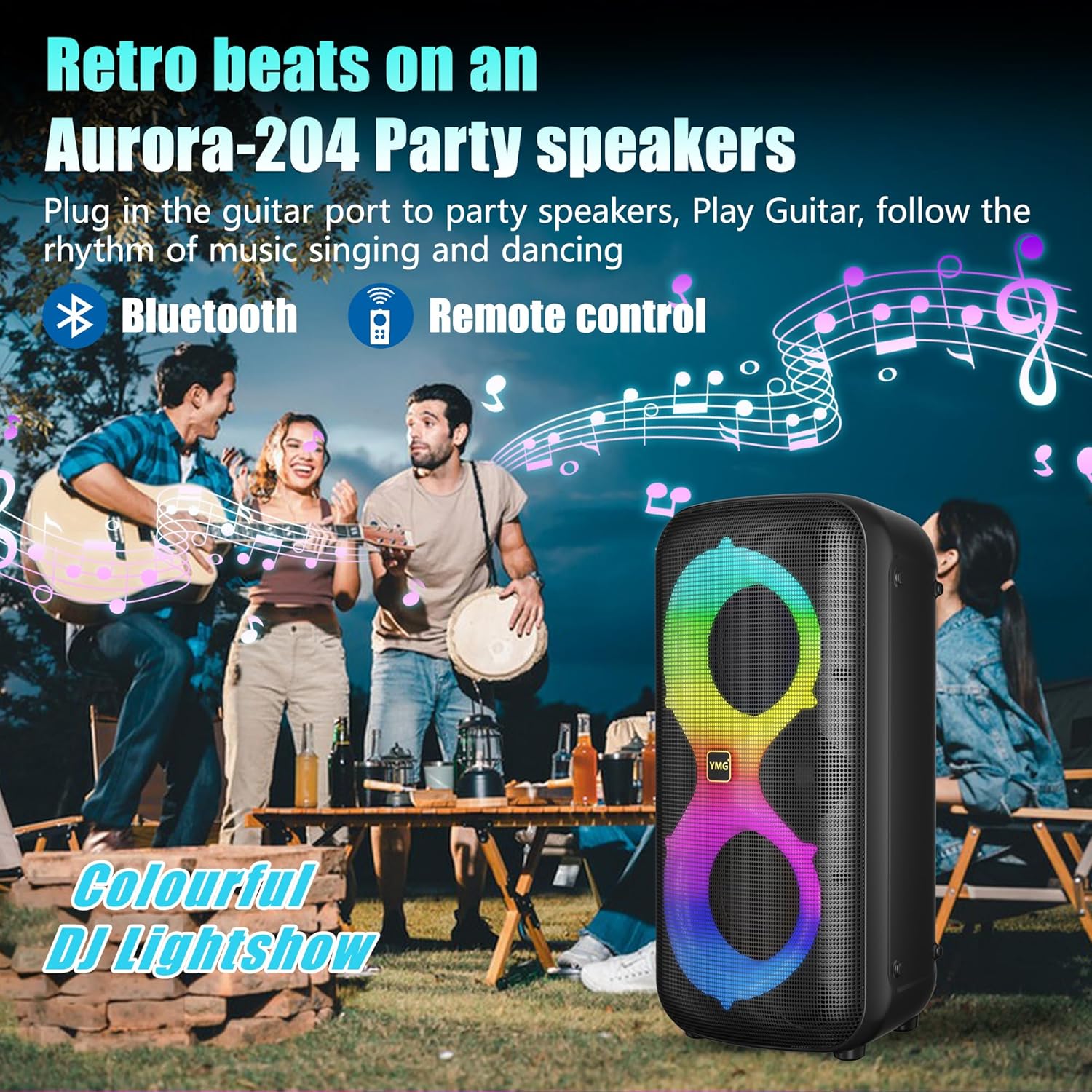 YMG Karaoke Machine for Adults Portable Blue Tooth Party Speaker with 2 Wireless Microphones, 300W Peak PA System Deep Bass with LED Disco Lights for Outdoor Home Party Gift
