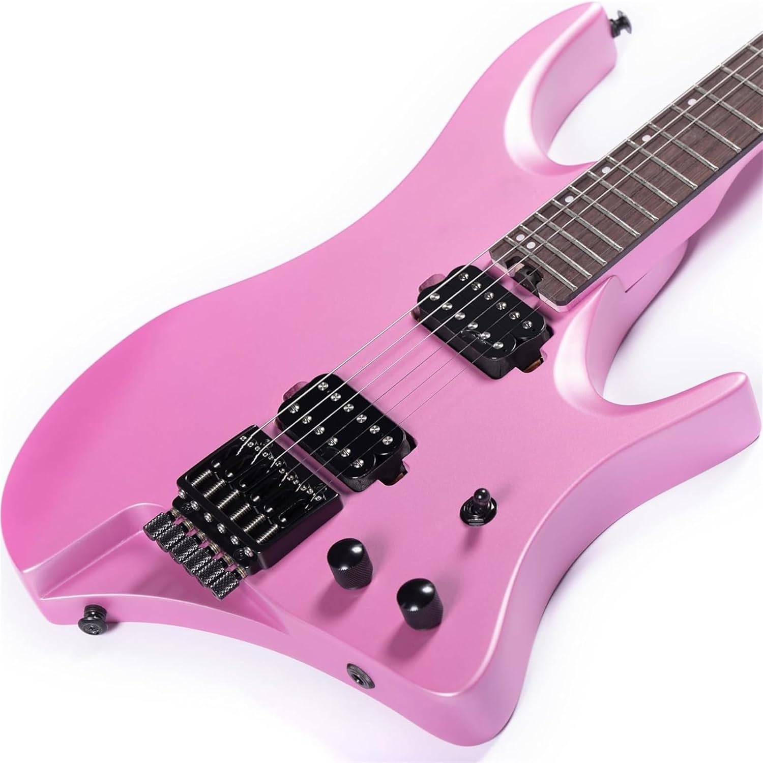 Beginner Electric Guitar Kits Headless Electric Guitar Solid Mahogany Body Maple Neck(Pink)