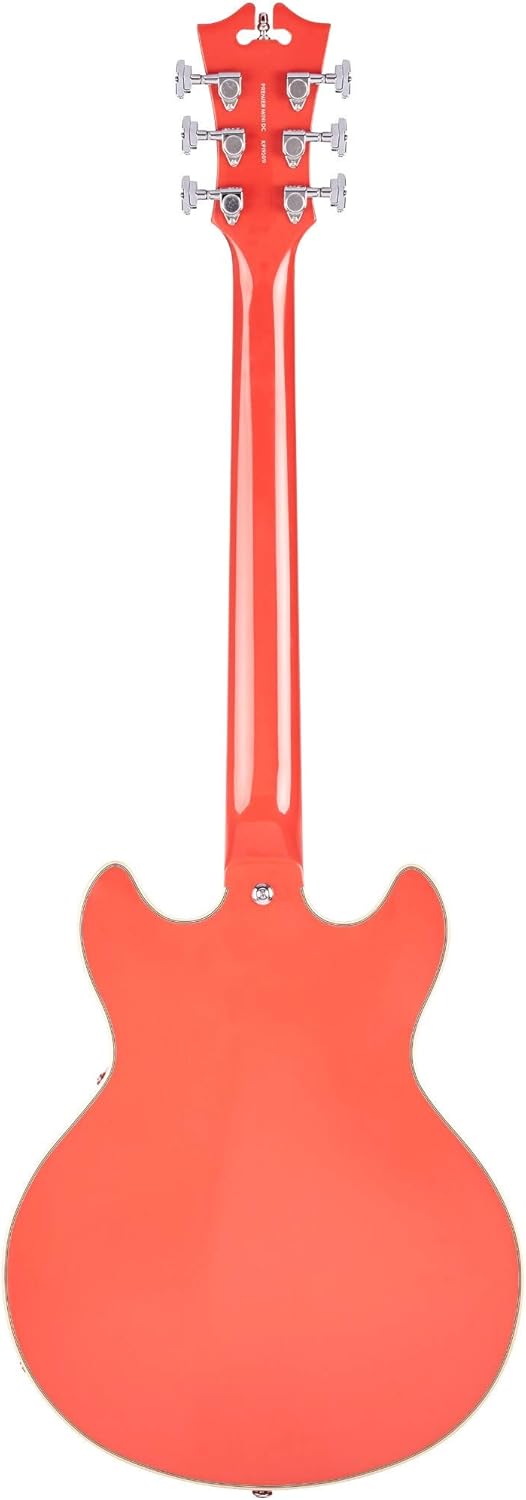 D'Angelico 6 String Semi-Hollow-Body Electric Guitar, Right, Fiesta Red (DAPMINIDCFRCSCB)