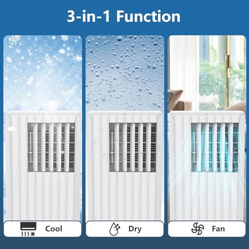GarveeHome 8,000 BTU Portable Air Conditioner, Air Conditioners Cools Up to 350 Sq. Ft, 3 in-1 AC Unit with Cool/Fan/Dehumidifier Mode, Room Air Conditioner with Remote Control/Window Kit, White