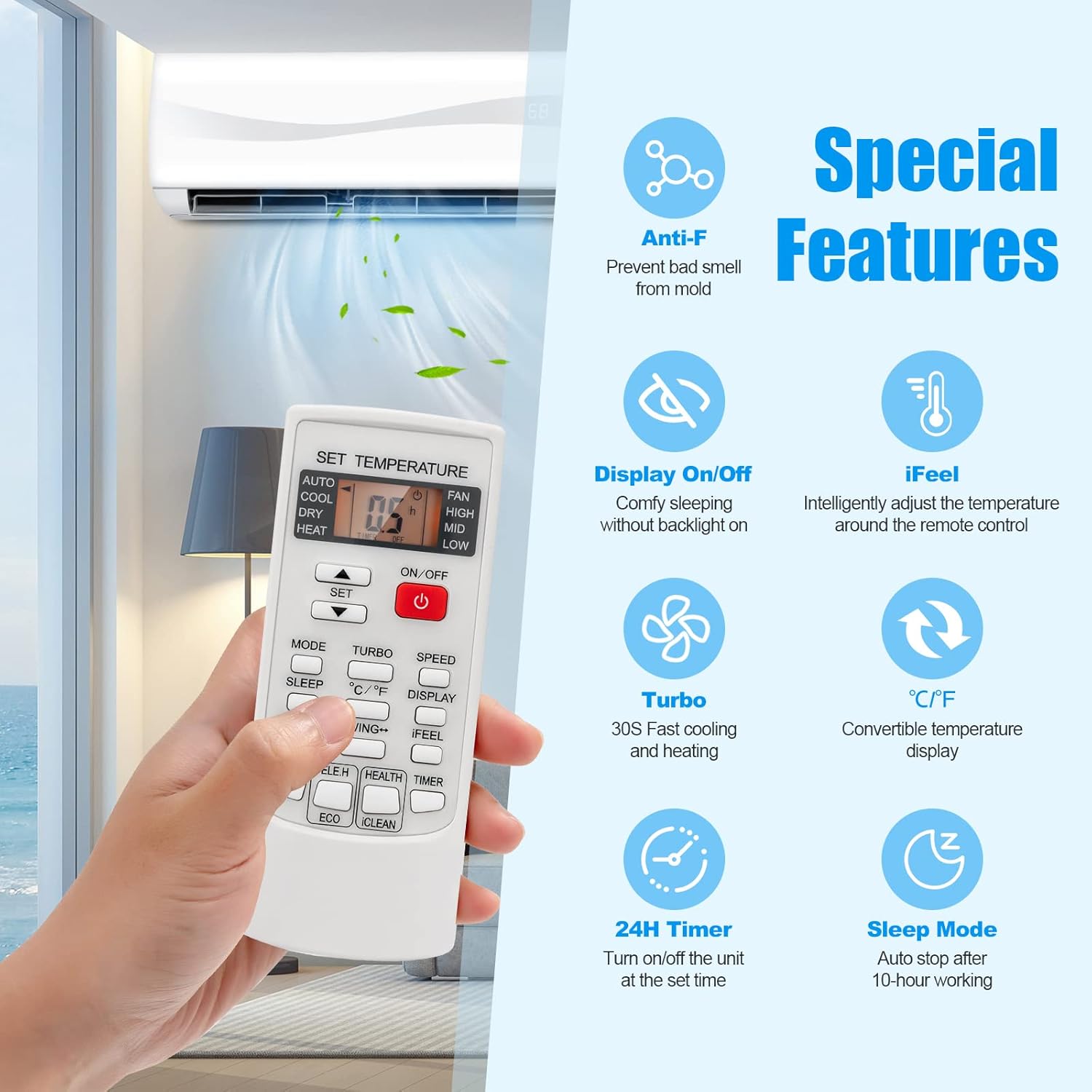 LDAILY Split Air Conditioner & Heater Wall-mounted Ductless Ac Unit Cools Rooms, Good Performance Inverter Ac with Heat Pump & Installation Kit (24000Btu, 230V)