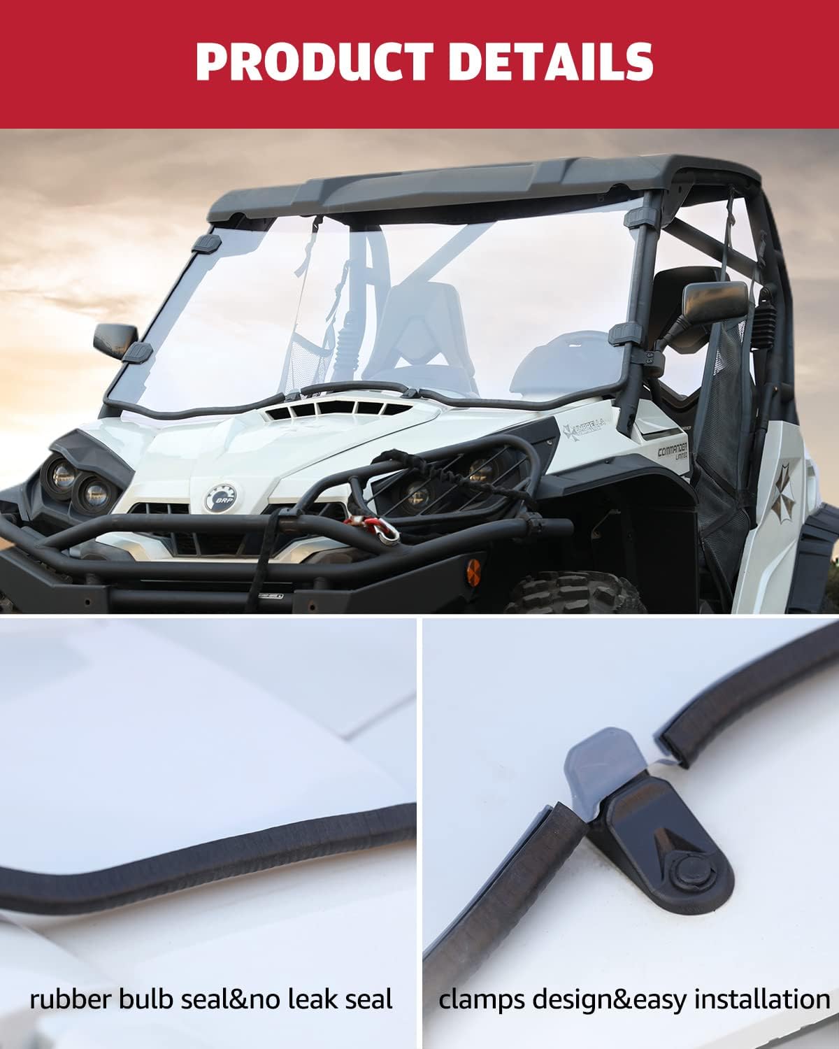 A & UTV PRO Front Full Windshield for 2011-2020 Can Am Commander 800/1000 / MAX Window Accessories, Clear Tough Windscreen, Hard Coated Polycarbonate Construction |250x Stronger Than Glass