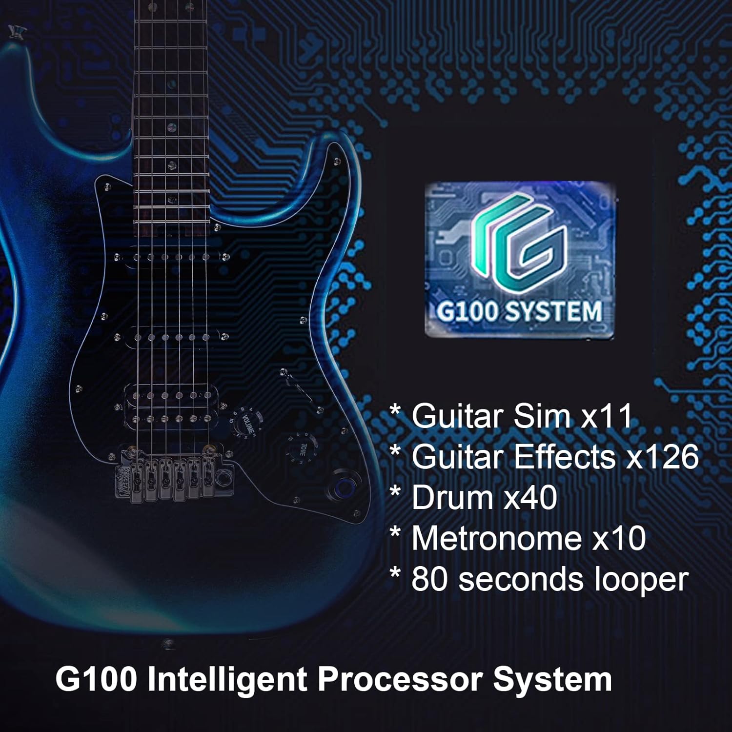 GTRS P801 Smart Electric Guitar With Effect App, Professionam Guitar And G-LB Replaceable Rechargeable Battery