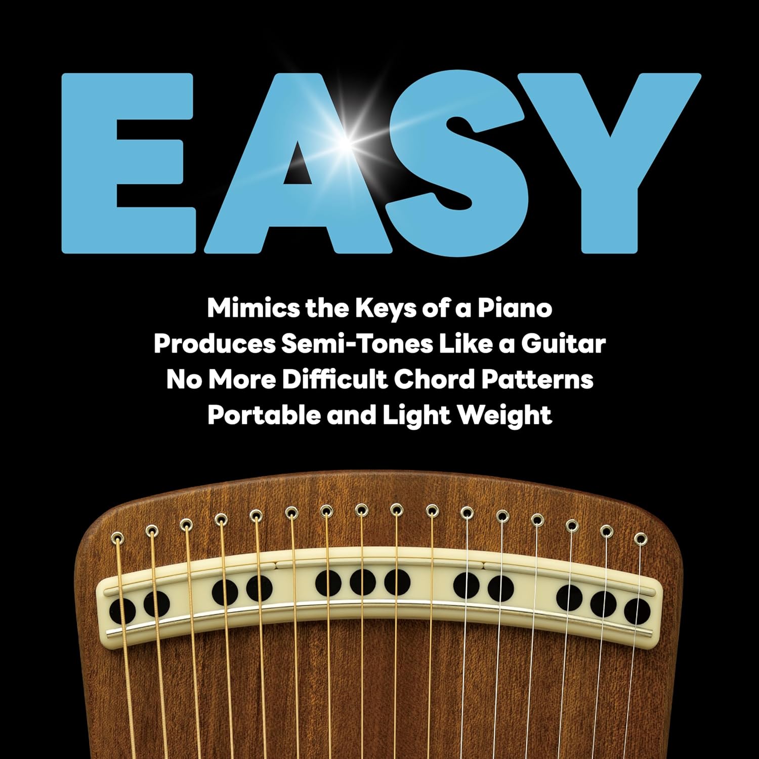 Guitar Harp | Hanago M28 [16 Strings but Playable 28 Notes] Single-Fret Fingerboard with Piano Array, Portable A4 Size, All Solid Wood(Mahogany)