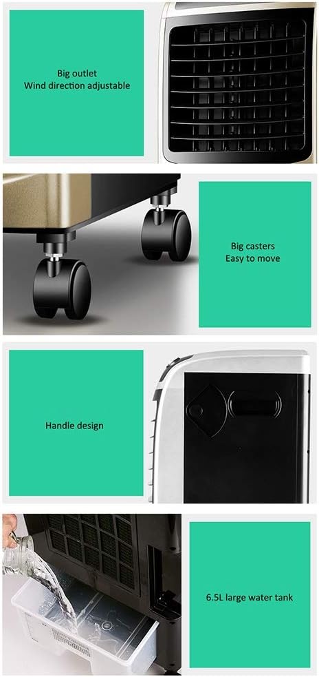 Portable Air Conditioner Fan COLD AIR FAN Standing Water- Cooled Space Air Coolers Evaporative 3 Speed Control Tower Fan Personal Floor Living Room Gold+Black