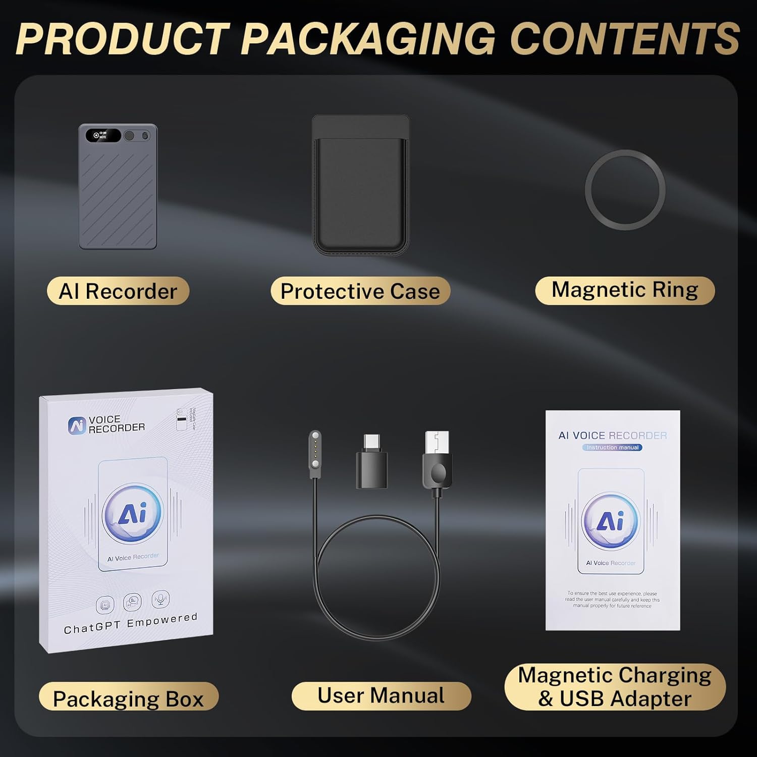 AI Voice Recorder w/Case — 64GB Memory, App Control, GKP9 Recorder Transcribe & Summarize w/AI, 118 Languages Support for Lecture, Meeting, Interview, Call