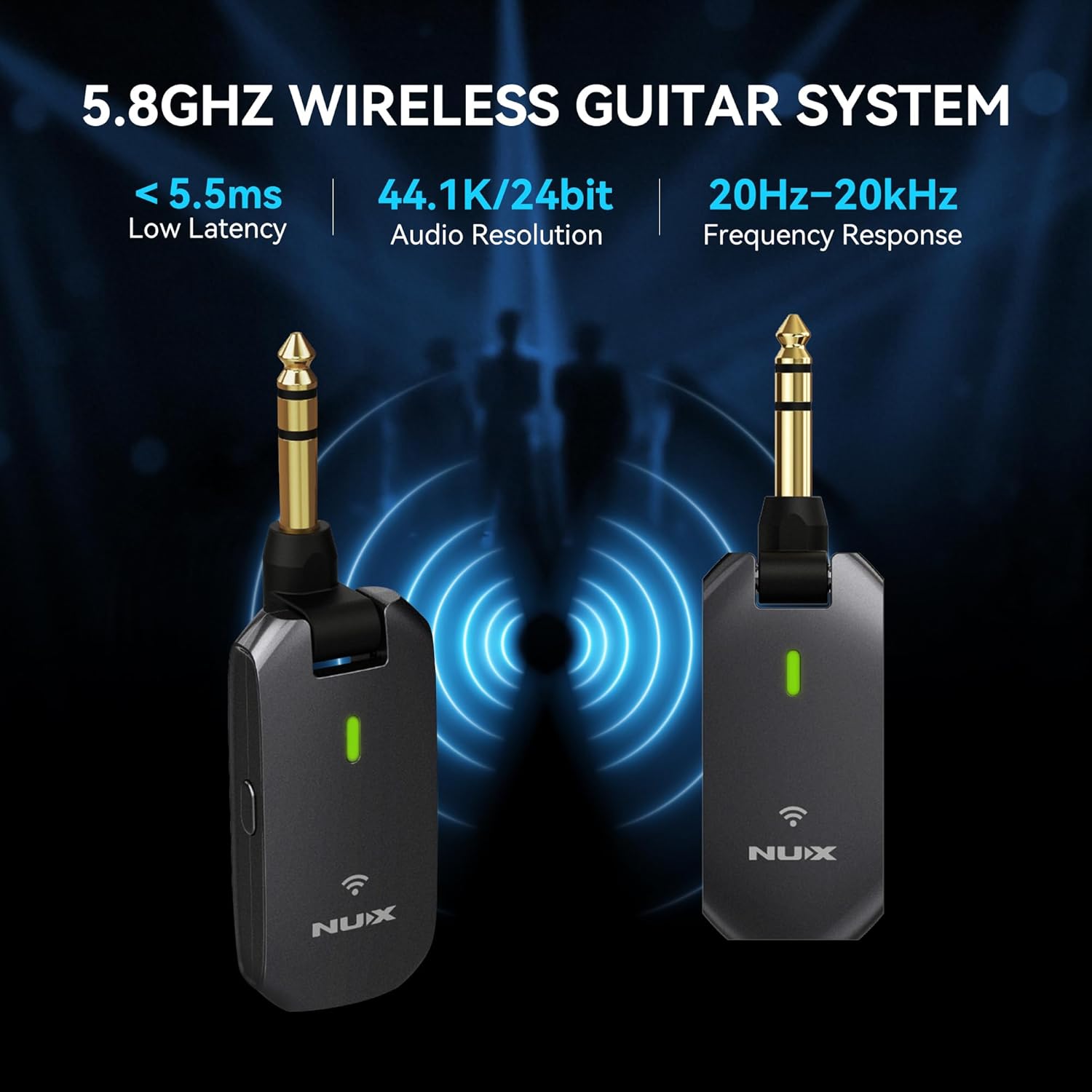 NUX C-5RC 5.8GHz Rechargeable Wireless Guitar System | 5.8GHz Auto-Pair, Portable Charging Case, Low Latency, Clear Audio for Electric Guitar, Bass & Ukulele