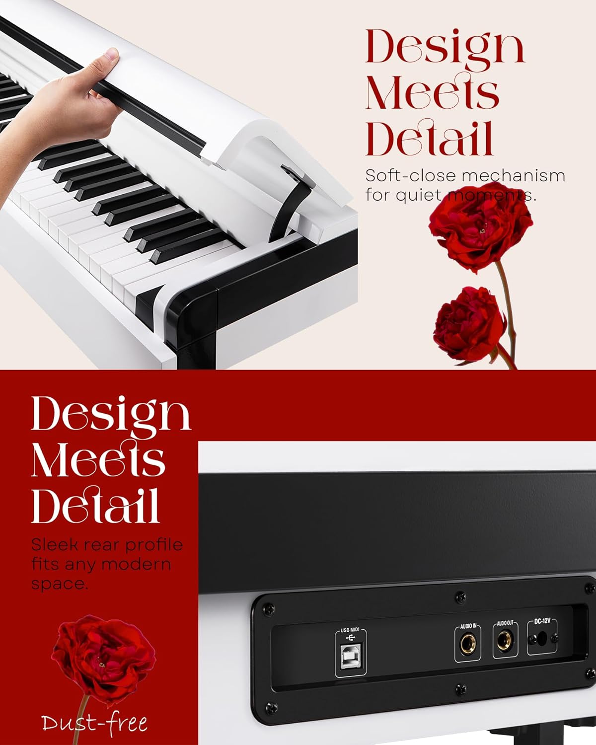 AKLOT Modern Weighted Keyboard Piano: 88-Key Graded Hammer Action Digital Piano, ​Silent Soft-Fall Cover, Triple Pedal, MIDI, Headphone, Beginner Lesson Book, High-Gloss Pearl White Finish (AUR-LS03)