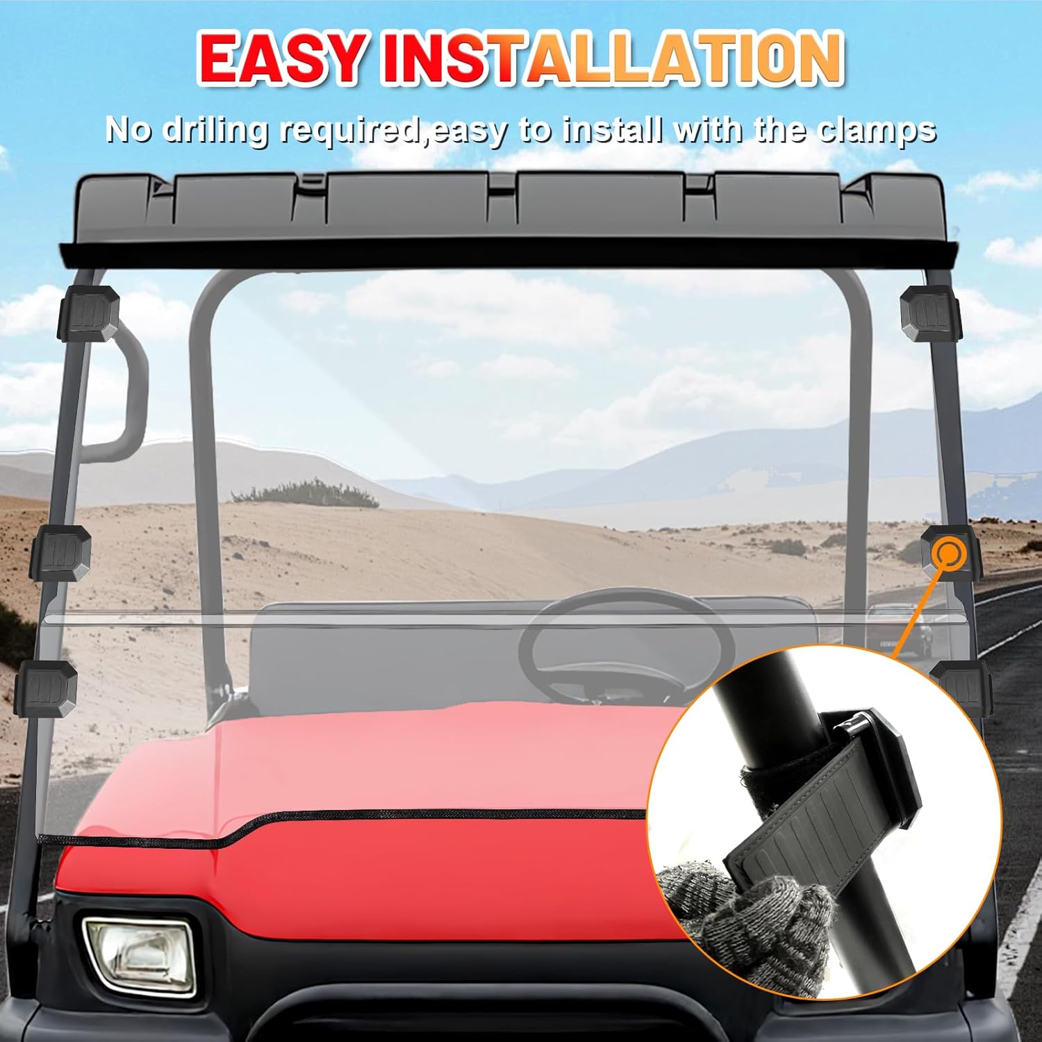 StarknightMT Front Windshield Compatible with Kawasaki Mule 3000 3010 2003-2013 Scratch-resistant Clear Full Windscreen for UTV Hard Coated 2-in-1 PC Window Heavy-duty Panel Anti-UV Accessories