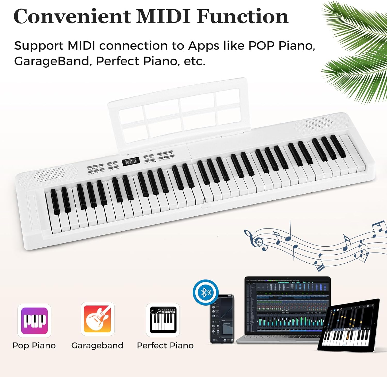 Costzon 61 Key Folding Piano Keyboard, Electric Digital Piano Keyboard with Lighted Keys, MIDI, Headphones, Sustain Pedal & Carrying Bag, Portable Keyboard Piano for Beginners Adults (White)