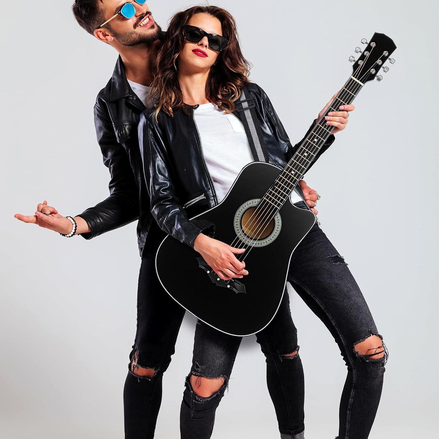 Beginner Acoustic Guitar: 38 Inch Basswood Guitar Basic Starter Kit with Gig Bag, Picks, and Protective Plate - Musical Instrument Present