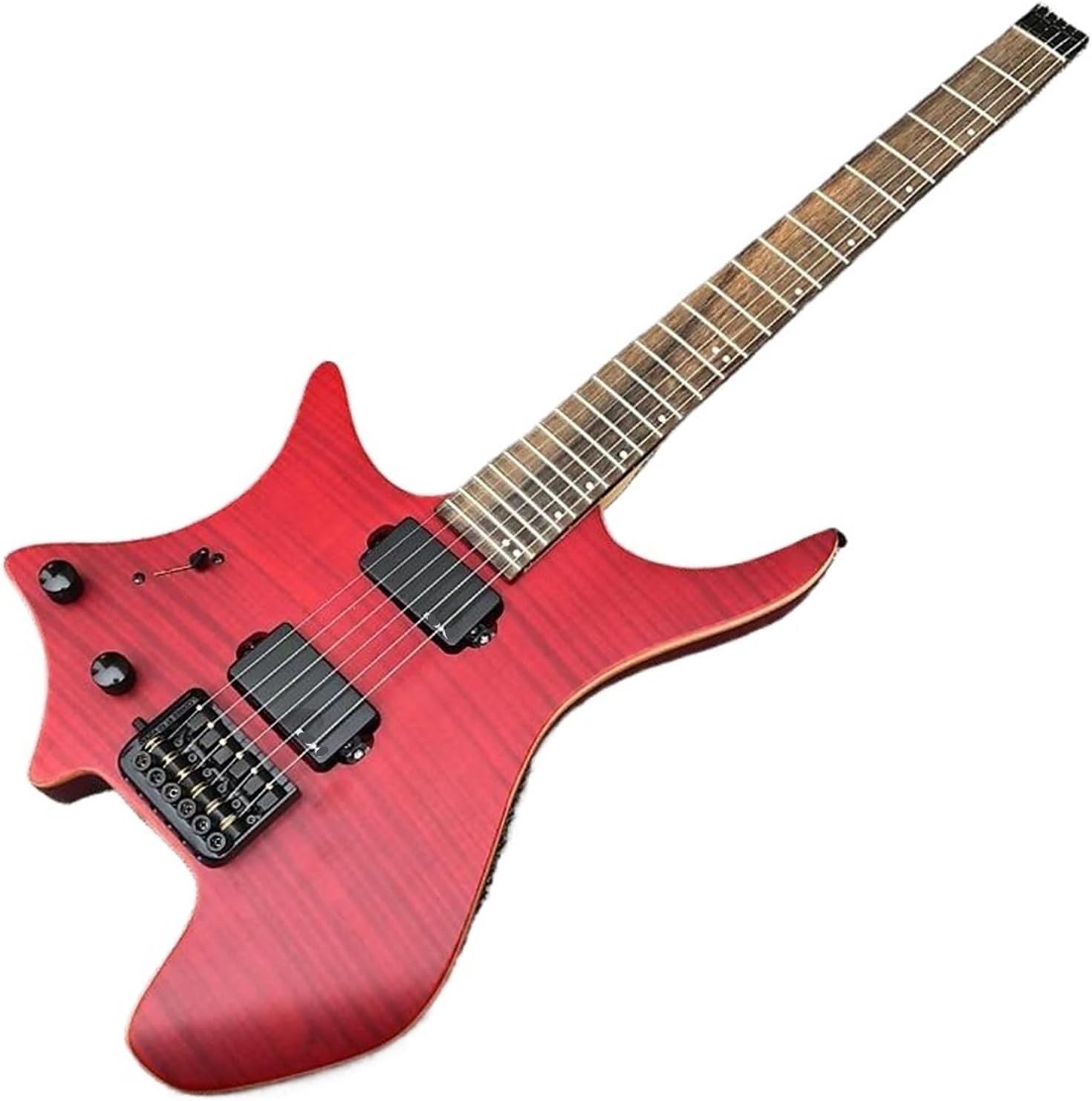 Beginner Electric Guitar Kits Red And Black Tiger Striped Backhand Headless Solid Wood Professional Electric Guitar