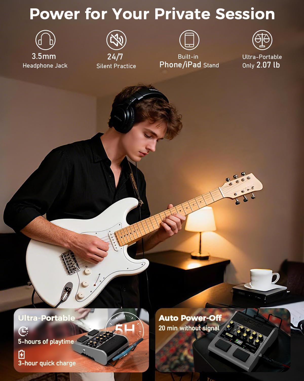 JOYO 10W Electric Guitar Combo Amp Multi-Effects Pedal Portable Amplifier with Footswitch,14 Amp Models,3-Band EQ,36 Drum Patterns & Looper,OTG Recording,Bluetooth for Practice(JAM Buddy II, Gray)