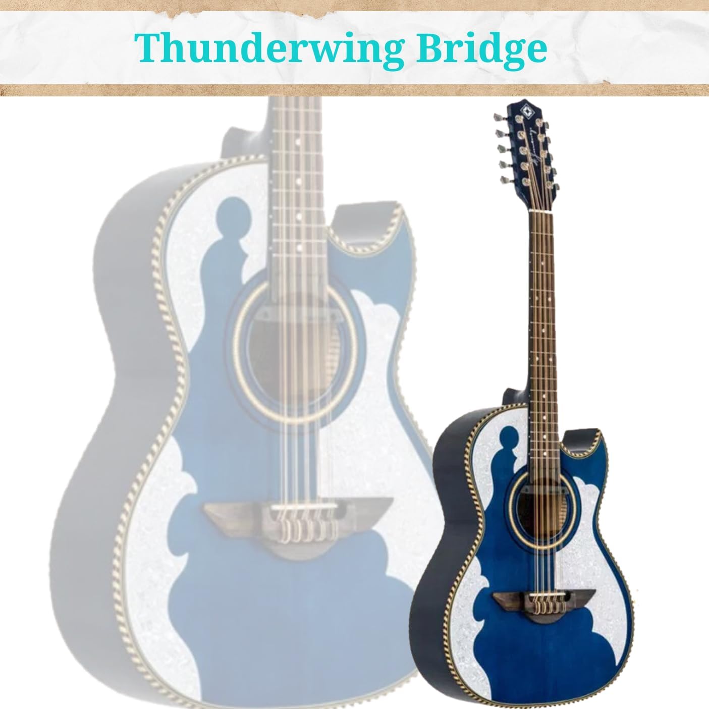 H. Jimenez LBQ4ETB El Patron Bajo Quinto, Acoustic-Electric Guitar with Gig Bag, Transparent Blue